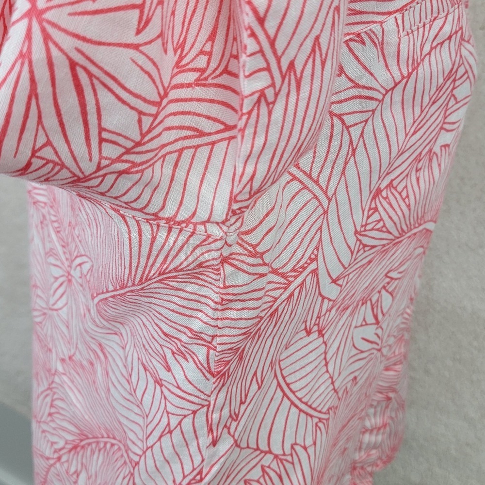Tommy Bahama Womens M Coral Pink Tropical Leaf 100% Linen Button Up Shirt - Picture 10 of 13
